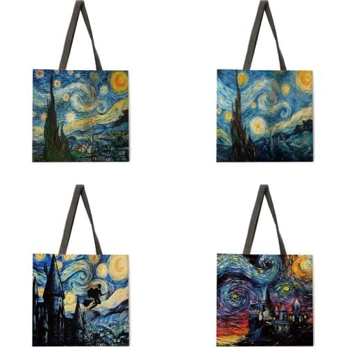 Oil painting stitching printing tote bag tote bag casual tote bag shoulder bag female beach bag foldable shopping bag