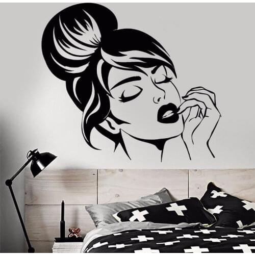 Vinyl Wall Decal Beautiful Girl Face Wall Sticker Home Bedroom Decoration Hairstyle Makeup Wall Mural Beauty Shop Decor MV06