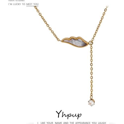 Yhpup Exquisite Wing Natural Shell Pendant Necklace Stainless Steel for Women Fashion Chain Choker Necklace Jewelry Gift 2021
