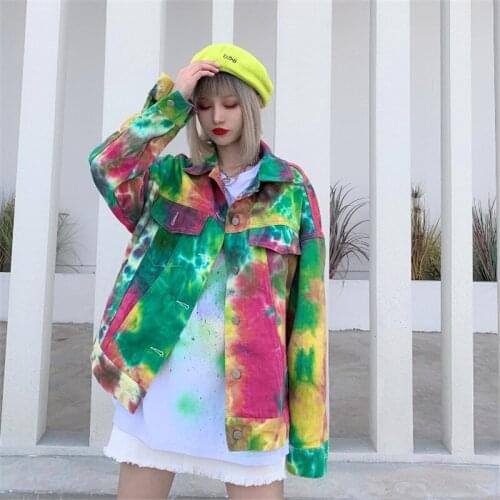 Streetwear Plus Size Women Painting Graffiti Harajuku Denim Jacket 2021 Spring Vintage Oversized Casual Jean Coat Chaqueta Mujer