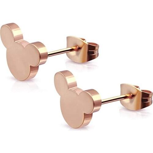 Rose Gold Cartoon Mouse Christmas Earrings For Women Childrens Gifts Stainless Steel Earings Fashion jewelry boucle d'oreille