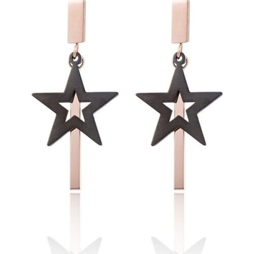 316L Stainless Steel Five-pointed Star Pendant Rose Gold Titanium Steel Womens Stud Earrings No Fade