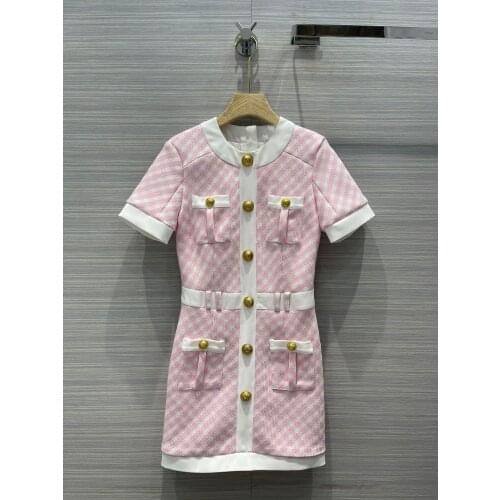 Summer High Quality New Women Plaid Short Sleeve Patchwork Dress 2 Color Gdnz 5.22
