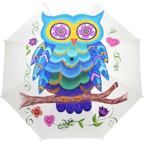 Unique Cute Owl Umbrella Full Automatic Animal Three Folding Rain Women Umbrella Creative Design Lady Gift Children Umbrellas