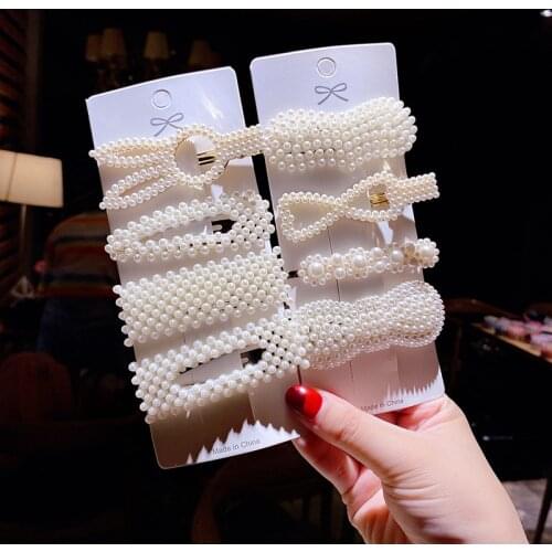 1Pcs Handmade Pearls Hair Clips Pin for Women Fashion Geometric Flower Barrettes Headwear Girls Sweet Hairpins Hair Accessorie