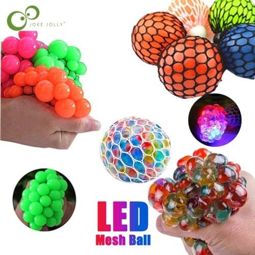 1PC Funny Anti-Stress squishy LED Mesh Ball Grape Squeeze Sensory Fruity Novelty Toys Kids & Adults Play Vent Toys Gift WYW