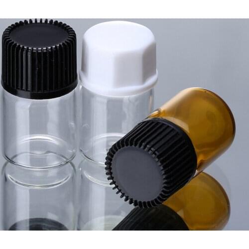 1000 pcs Amber Sample Vial 3ML Mini Amber Glass Essential Oil Bottle With A No Hole Plug & Round Cap