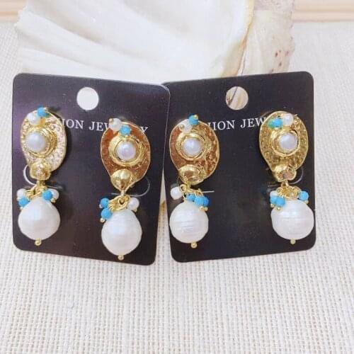2020 New Style 24K gold Pearl Earring Gold wire handmade wound Geometry Pearl Woman Earring Wholesale earring Gift 3pairs