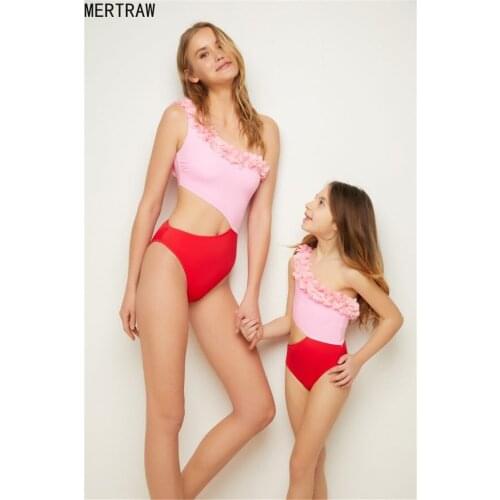 2020 Hollow Parent-child Wear Hollow Waist Hollow Mother-child Wear Flower Triangle One-Piece Swimsuit Women