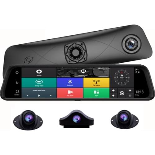 4 Channel Panoramic 360 Degree 4G Wifi Dashcam 12 inch ADAS Android OS Rearview Mirror GPS Car Dvr Cameras Video Recorder