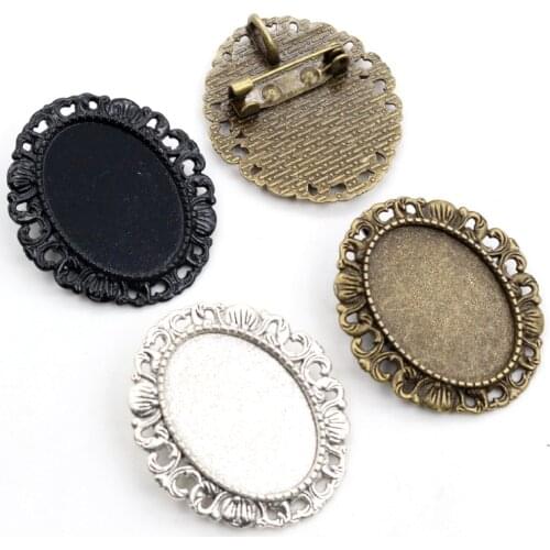 5pcs 18x25mm Inner Size Antique Silver Plated Bronze Brooch Pin Classic Style Cameo Cabochon Base Setting