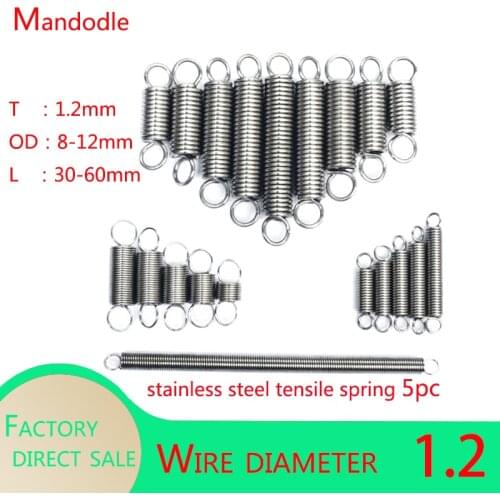 5Pcs Wire Dia 1.2mm 304 Stainless Steel Dual Hook Small Tension Spring Hardware Accessories Outer Dia 12mm Length 30-60mm