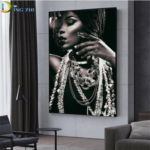 5D Diamond Painting Modern Wall Decor Fashionable African Black Women Diy Full Square Round Drill Mosaic Embroidery Cross Stitch
