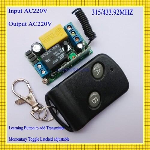 AC220V 1CH LED SMD Lamp Power ON OFF RF wireless switch Receiver&Transmitter 10A Momentary Toggle Add controller freely 5Units