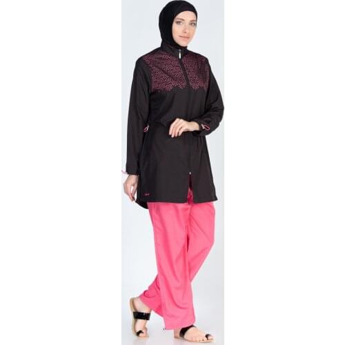 Alfasa 334 Long Sleeve Pants Laser Etched Full Off Hijab Swimwear Black