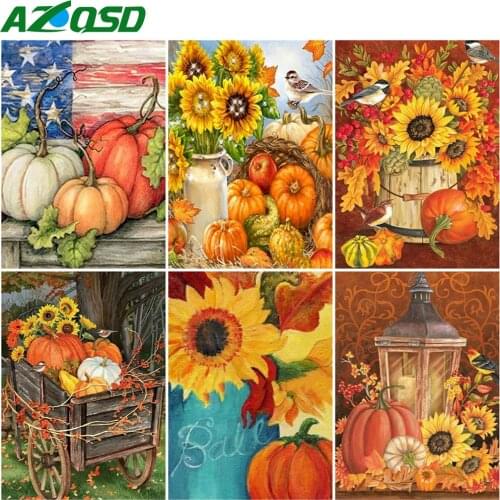 AZQSD Unframe Coloring By Numbers Canvas Kits Sunflower Home Decoration DIY Oil Painting By Numbers Pumpkin Handmade Gift