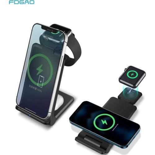 15W Fast Charging 3 in 1 Qi Wireless Charger Stand for iPhone 12 11 XS XR X 8 Chargers Dock For Apple Watch 6 5 4 3 Airpods Pro