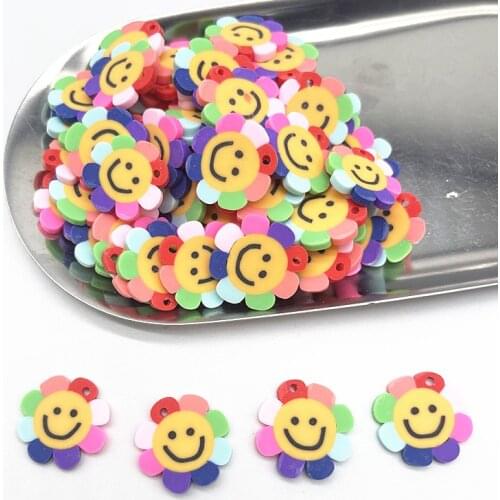 NEW 15pcs 20mm Sunflower Smiling Face Beads Flakes Polymer Clay Spacer Beads for Jewelry Making DIY Earring Necklace Bracelet