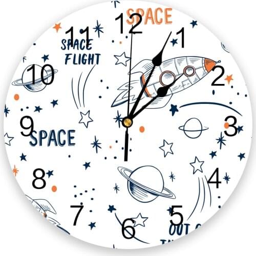 Rocket Flying Cartoon Universe Space White New Wall Clock Fashion Living Room Quartz Watch Modern Home Decoration Round Clocks