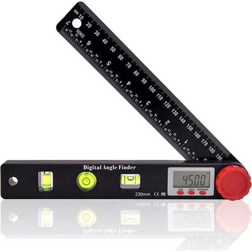 Digital Angle Finder Tool 7 Inch 0-360 Degree Digital Protractor with Horizontal Vertical Bubble Levels and Ruler Meter