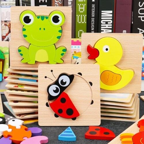 Baby Toys Wooden 3d Puzzle Tangram Shapes Learning Cartoon Animal Intelligence Jigsaw Puzzle Toys For Children Educational