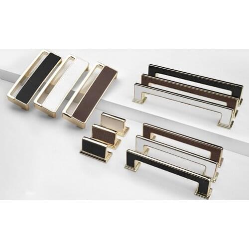 Two Color Mosaic Kitchen Cabinet Door Leather Handle Luxury Gold Drawer Knob White Brown Zinc Alloy Furniture Decoration