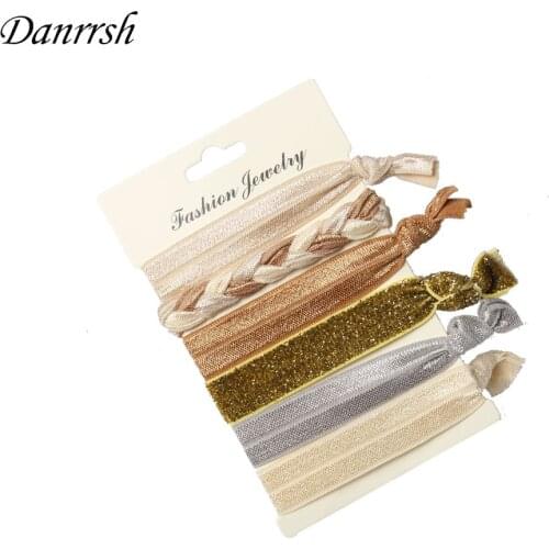 6PCS/pack Hair Tie Ponytail Holders Twist Yoga Ribbon Elastic Bands Hair Accessories Bracelet Elastic Metal Color Hair Bands