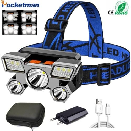 Portable Headlight 5LED With Built-in 18650 Battery USB Rechargeable Flashlight Lantern Headlamp Outdoor Camping Head light