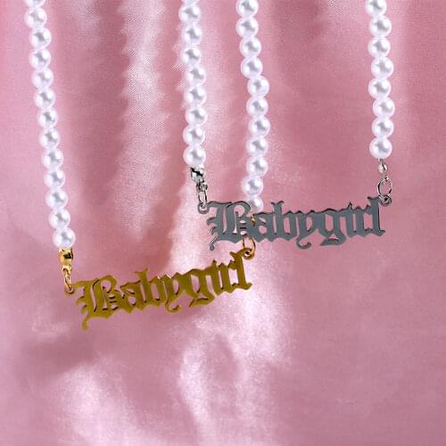 Gothic Babygirl Choker Necklace For Girl Princess Blessed Pendant Necklaces Imitation Pearl Necklace Collar Wedding Gift