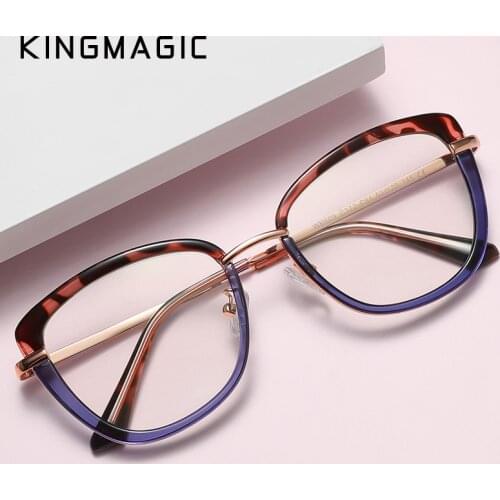 KINGMAGIC Spring Hinge Fashion Metal Frame Women Cat Eye Optical Frames Anti Blue Light Computer Glasses