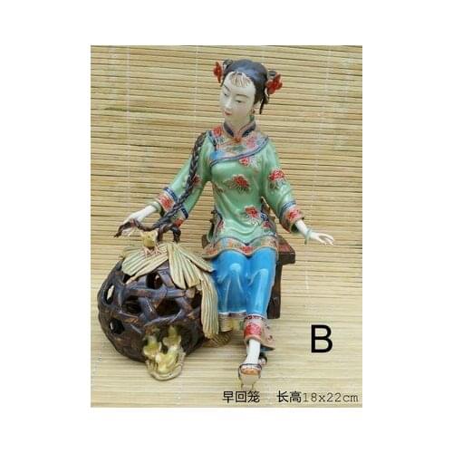 Classical ladies early return cage Shiwan doll Lin Weidong Chinese style sitting room antique rack tea room porch decoration
