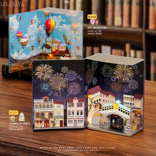 Doll House Diy roombox Journal of Venice and Hot Air Balloon Look at The World Mini-book series collection special gift for kid