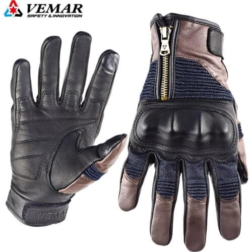 VEMAR Summer Motorcycle Gloves Vintage Leather Men Motocross Gloves Breathable Glove Motorcyclist Canvas Moto Retro Gloves Women