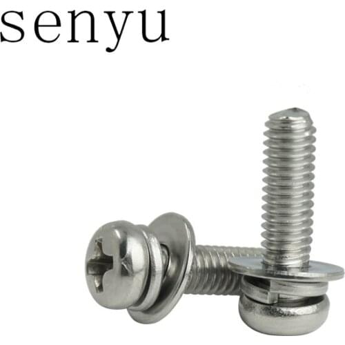 Luchang metric thread M2.5 M3 M4 stainless steel Phillips Pan Head Three Combination Screw Three screws with washer