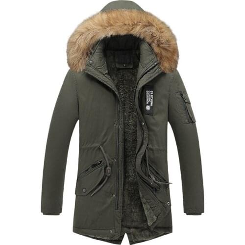 Mens Winter Long Parkas With Fur Hood Fashion Cotton Padded Thick Warm Jackets And Overcoat Thermal Windbreaker Outerwear