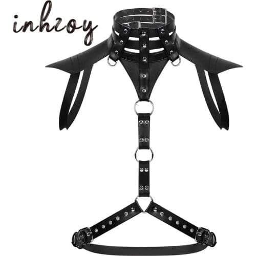 Men Black Faux Leather Body Chest Harness Belt Metal Rings Punk Gothic Crop Tops Male Hot Sexy Bondage Costume Rave Clubwear