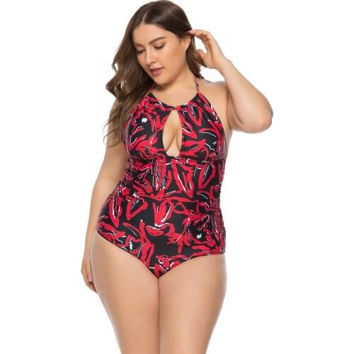 2019 New Sexy One Piece Swimsuit Plus Size Swimwear Women Printing Retro Beach Bodysuit Slimming Sports Bathing Suit XXL-5XL