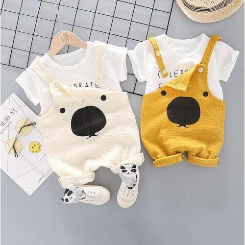 New Children Clothes Suit Baby Boy Girl Striped T Shirt Cartoon big bear overalls Pants 2 Pcs/set Kids Toddler Casual Tracksuits