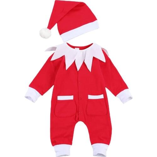Newborn Infant Baby Boys Girl Christmas Xmas Clothes Romper 2 Pockets Hat Outfit Costume Toddler Cartoon Kids Unisex Clothes Set