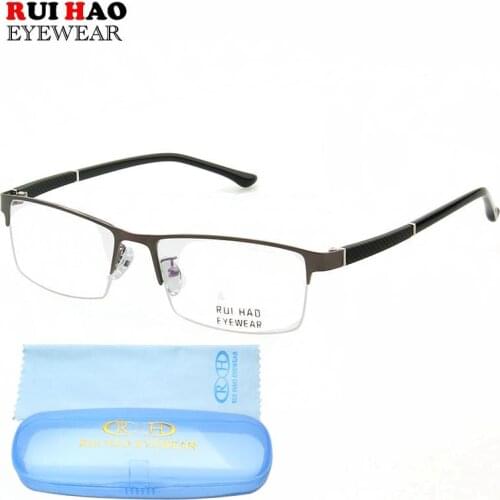 Eyeglasses Frame Men Rectangle Business Optical Glasses Men Half Rimless Spectacle Frame Rui Hao Eyewear Brand 8175