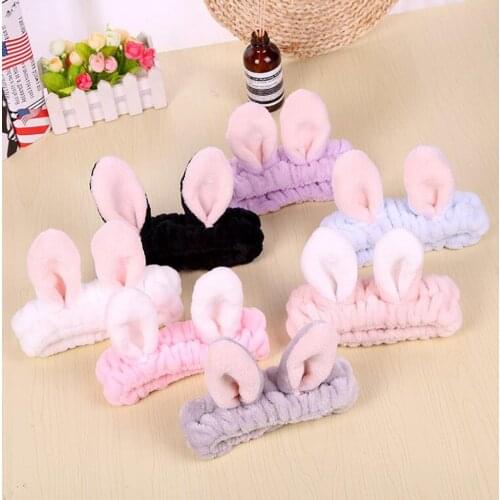 Proly New Women Bow Headband Big Ears Wrap Soft Coral Fleece Makeup Washing Face Turban Letter Hairband Hair Accessories