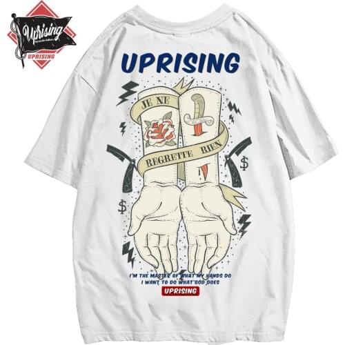 UPRISING Hip Hop Hands Printed Short Sleeve T Shirts 2021 New Spring Summer Casual Cotton Tops Tees Mens Streetwear Tshirts