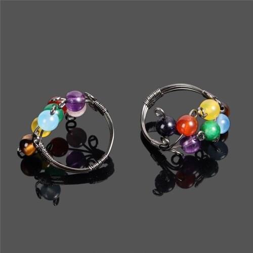 Retail 1pc Hand wound ring with seven chakras Natural stone original stone creative travel commemoration business gift