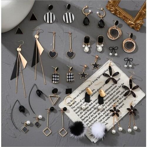 Korean fashion new temperament is cold black Earrings female long personality Womens earrings simple Wholesale