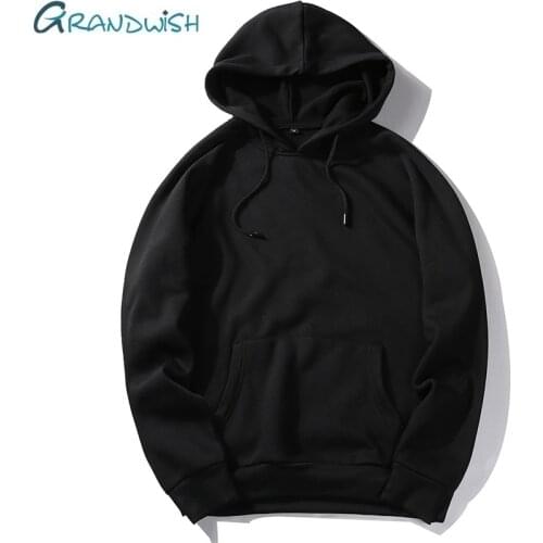 Grandwish Hoodies Men Autumn Tops Pullovers Man Hoodie Solid Color Polyester Sweatshirts Male Hooded Clothing US Size 2XL,NA123