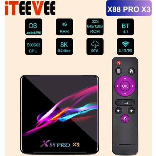 X88 PRO X3 Smart Android TV Box Android 9.0 Amlogic S905X3 Set top Box 4K@60fps 4GB RAM 128G/64G/32G ROM 8K Media Player