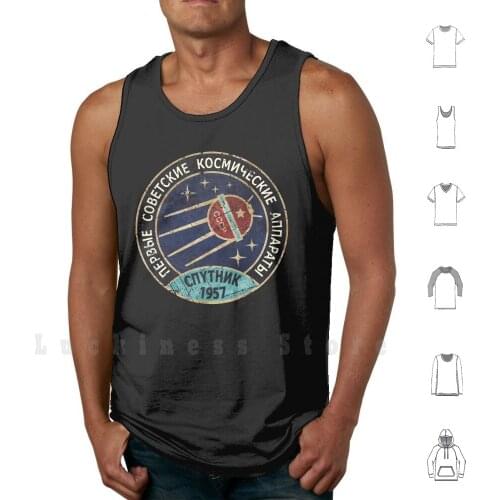 Vintage Blue Badge Спутник V01 tank tops vest 100% Cotton Rocket Communism Russia Ussr Space Program Space Soviet Vintage Red