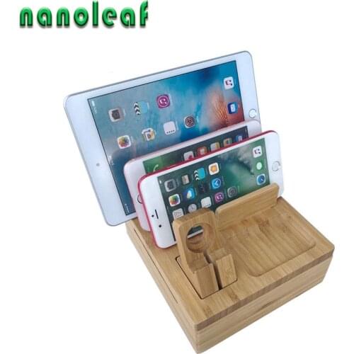 High Quality Universal Bamboo Wooden Charging Dock Station Mobile Phone Stand Charger Holder Storage Table