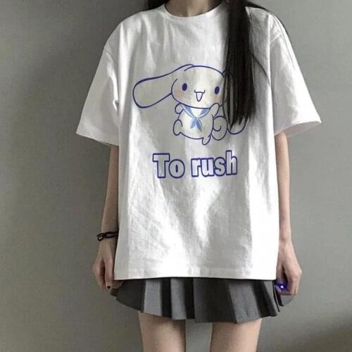 Japanese Cartoon Cinnamorolled Print Short Sleeve T-shirt Female Summer Student Loose Clothes Teens Girls Lolita Y2k Tees Tops