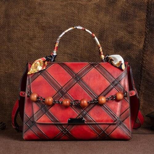 2021 Autumn Winter New Genuine Leather Women Tote Bag Luxury Handbag Vintage Real Cowhide Versatile Plaid Ladies Shoulder Bags